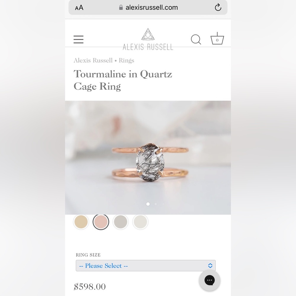 Alexis Russel- hammered rose gold tourmaline in quartz cage ring. Size 7.5